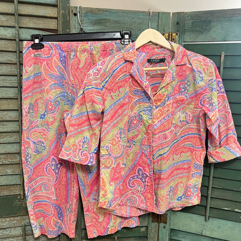 Lauren Ralph Lauren pajamas pink paisley small cotton capri